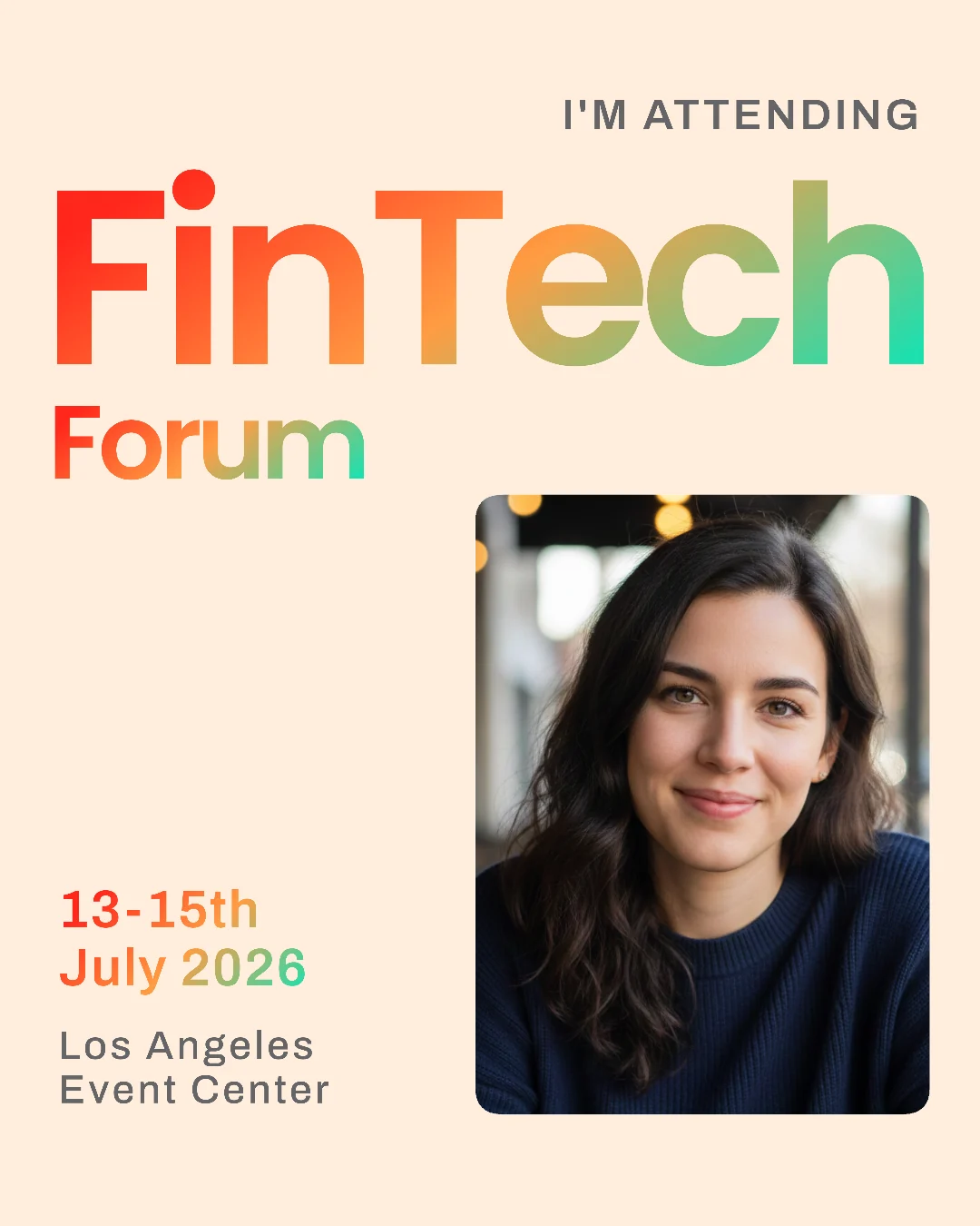 Meet Me At FinTech Forum LinkedIn graphic with attendee photo and event branding